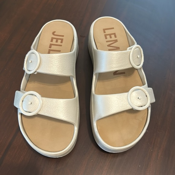 Lemon Jelly Double Strap Platform Wedge Slip on Slides Sandals Warm Grey EU 38 - Picture 5 of 17